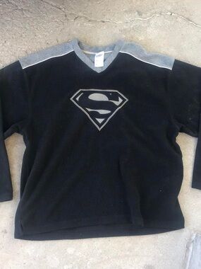 ISO Warner Bros. Superman Logo Embroidered Fleece Pullover Sweatshirt Vtg 2000